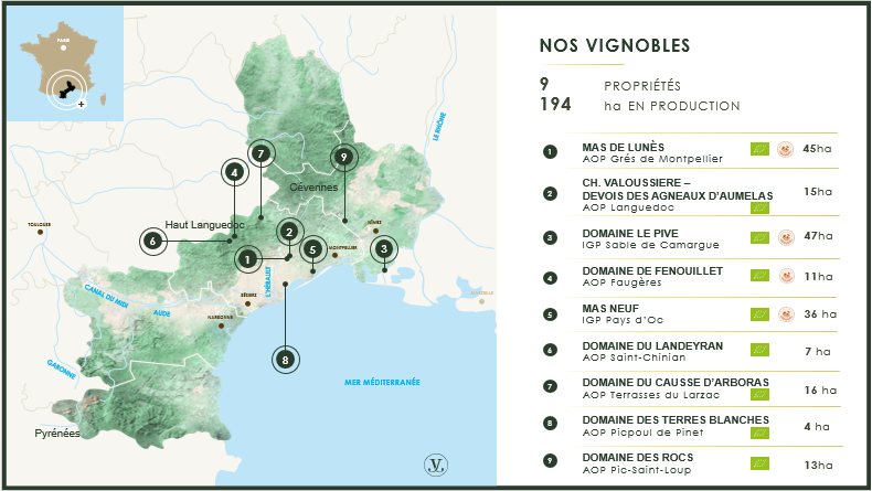 carte des 9 domaines vignobles jeanjean